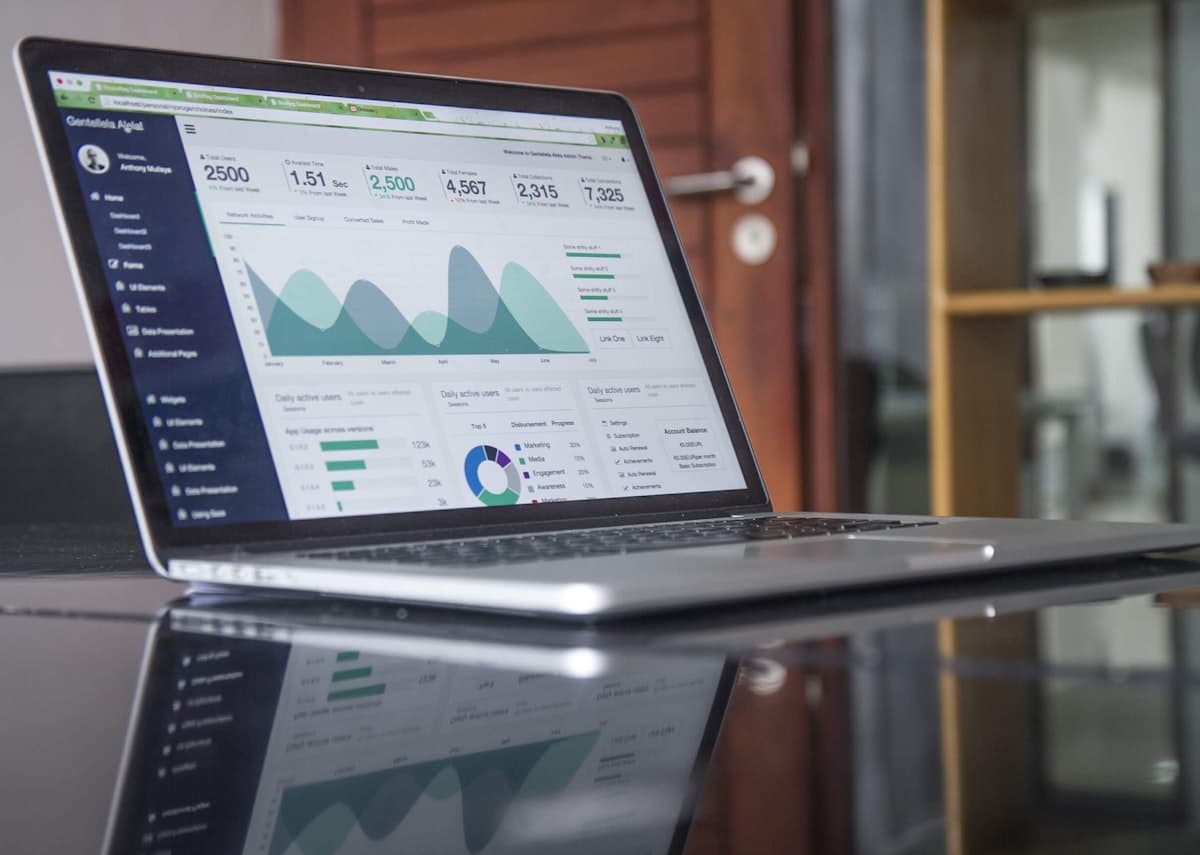 Laptop showing financial performance charts